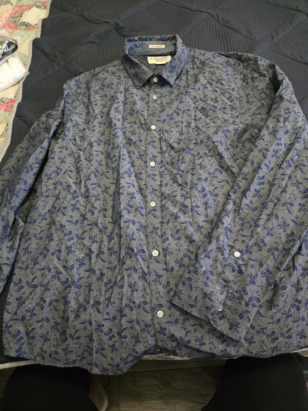 Banana Republic Blue Floral-Print Button-Down Shirt